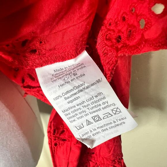 NWT Madewell Eyelet Peplum Top 3X Plus Size Red Scalloped Keyhole Versatile Chic - Picture 9 of 10